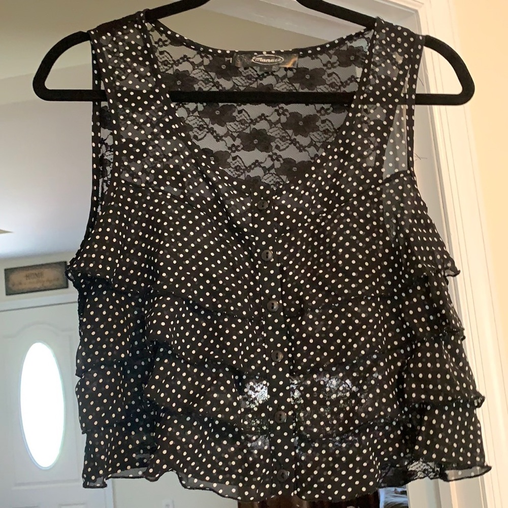 Adorable B/W Polka Dot Ruffled Crop Top